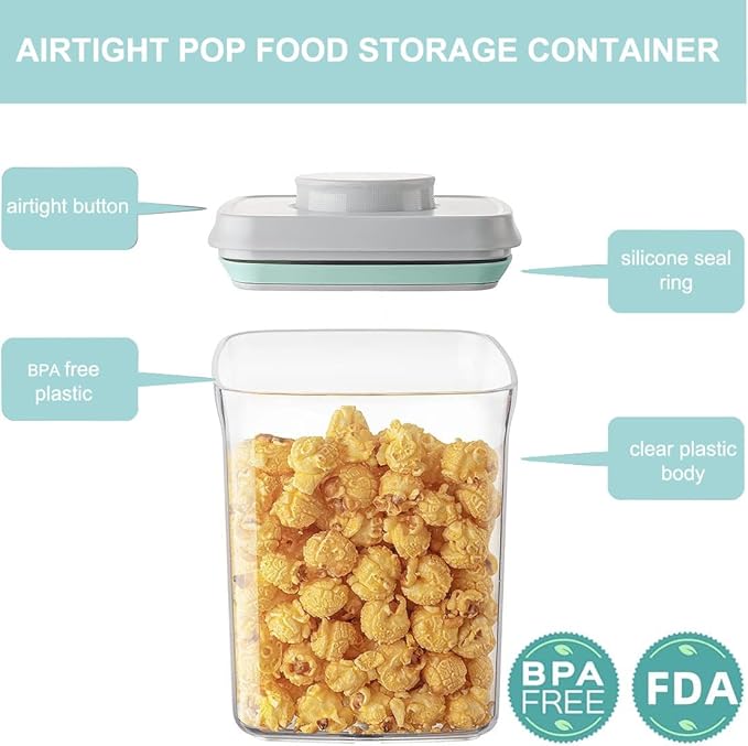 Airtight Food Storage Container Pop Containers With Lids, Bpa Free for Spaghetti Cereal Flour Rice Kitchen Organizer (square 900ml / 0.9qt)