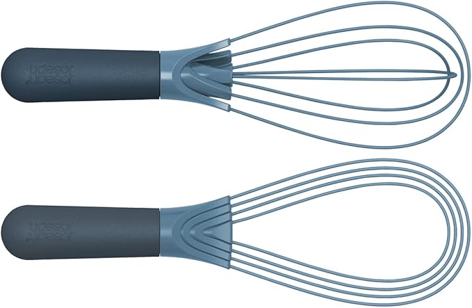 Joseph Joseph Twist Whisk 2-In-1 Collapsible Balloon and Flat Whisk Silicone Coated Steel Wire, Sky Blue