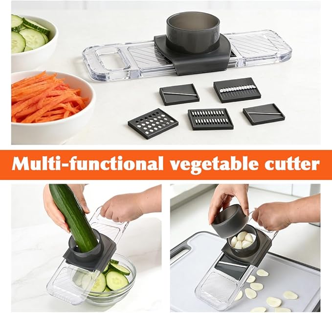 Multifunctional Mandoline Slicer,6-in-1 Adjustable Blade,Transparent Vegetable Cutter with Safe Hand Guard,Easy-Clean & Compact Storage for Salad Prep, Chips, Fruits & Daily Cooking