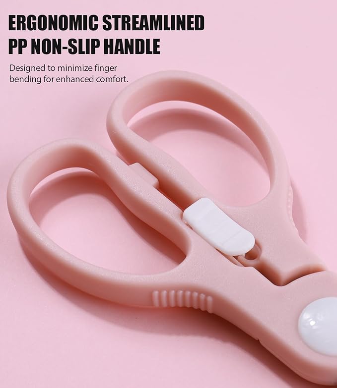 Baby Food Scissors Kicthen Shears -2-Pack Portable Healthy Cute Kids Scissors with Safety Lock and Storage Case - Ideal for Cutting Meat Chicken Vegetables and Fruits