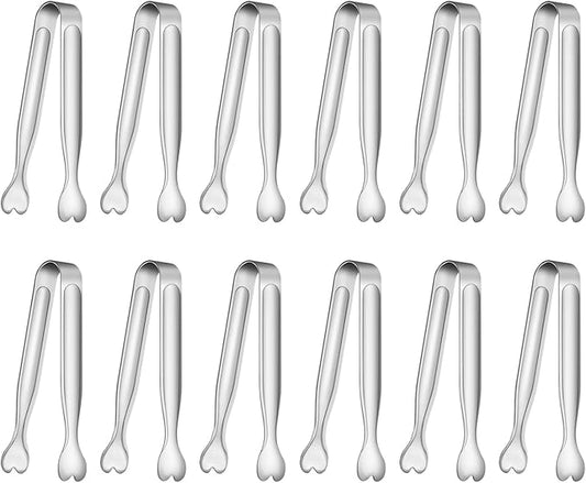 12 PCS Heart-Shaped Small Serving Tongs, 4.3 Inch Mini Sugar Tongs Silver Stainless Steel for Ice Cube, Appetizers, Dessert, Tea Party, Home Kitchen, Coffee Bars, Buffet, Food Grade & Dishwasher Safe