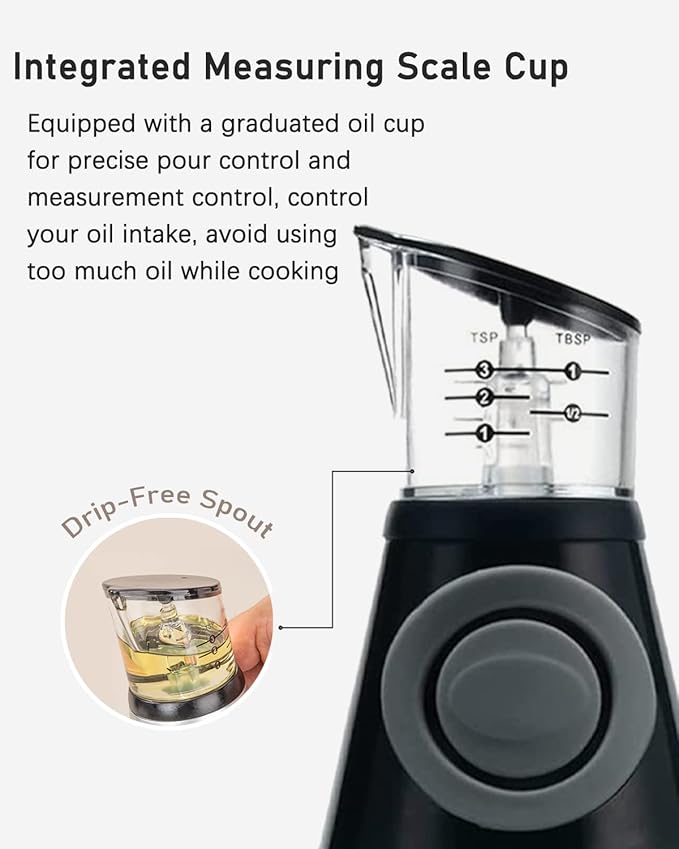 Oil Dispenser Bottle, 17oz Olive Oil Dispenser Oil Sprayer, Clear Glass Refillable Oil and Vinegar Dispenser Bottle with Measuring Scale Pump for Kitchen, Cooking, Salads, Baking Frying