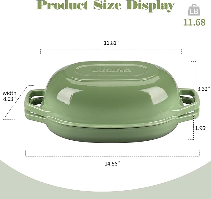 Enameled Cast Iron Oval Dutch Oven Pot with Lid, Dutch Oven for Sourdough Bread Baking, Bread Oven, Bread Dutch Oven, Oval Bread Pan, 5qt, Pistachio Green