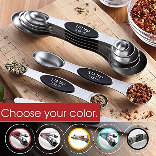 Spring Chef Stainless Steel 8 Magnetic Measuring Spoons Set, 2 Pack, Black