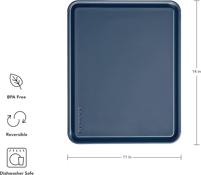 KitchenAid Classic Plastic Cutting Board with Perimeter Trench and Non Slip Edges, Dishwasher Safe, 11 x 14 inch, Ink Blue