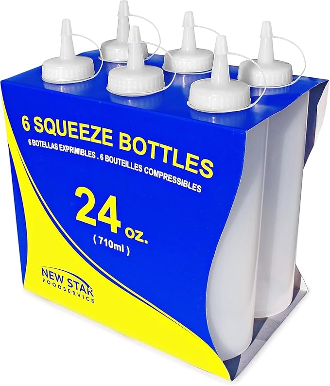 New Star Foodservice 24 oz Clear Squeeze Bottle, Regular Mouth, Pack of 6