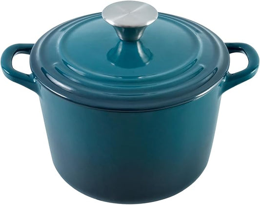 Dutch Oven Pot with Lid 1.8 qt Cast Iron Dutch Oven for Bread Baking DarkCyan Enameled Cast Iron Rice Pot with Handels