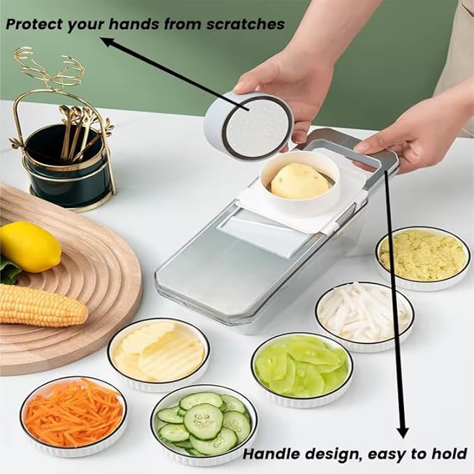ANAM Mandoline Slicer & Vegetable Cutter – 6-in-1 Manual Food Chopper with Container – Stainless Steel Blades for Onions, Fruits & Vegetables – BPA-Free, Dishwasher Safe, Non-Slip Base, Easy Meal Prep
