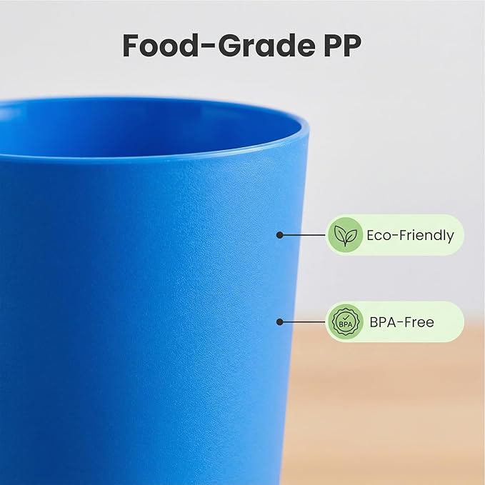 32 oz Large Plastic Cups Reusable, Big Drinking Cups for Kitchen, Stackable Water Tumblers, BPA-free, Dishwasher Safe, Unbreakable Bright Colors set of 12 Indoor Outdoor Use