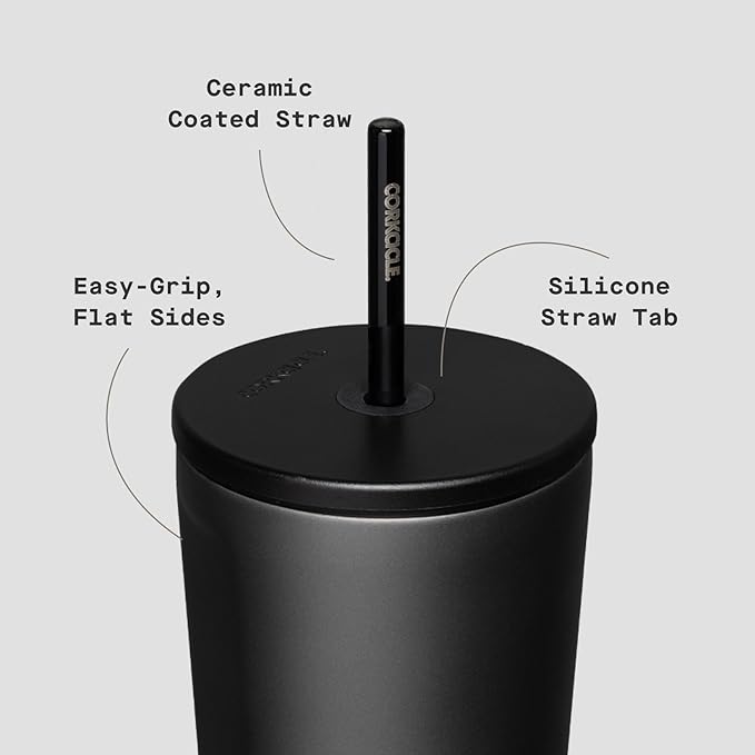 Corkcicle Cold Cup Insulated Tumbler with Straw - Keeps Drinks Cold for 12 Hours - Triple-Insulated Stainless Steel - Leak-Resistant Lid - Summer Drinkware Gift - 24 oz - Ceramic Slate