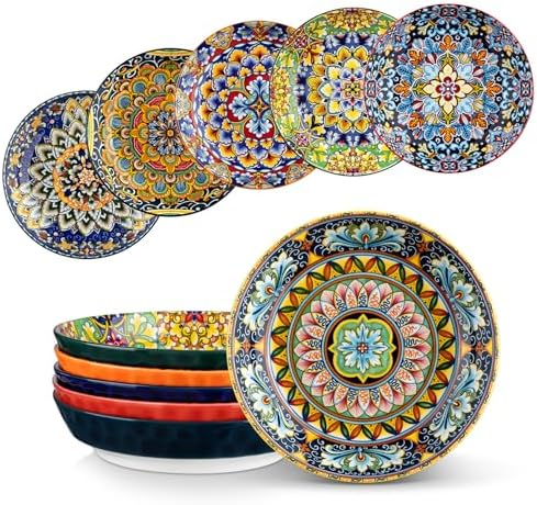 vancasso 32 Oz Pasta Bowls Set of 6, Ceramic Bohemian Soup Salad Bowls