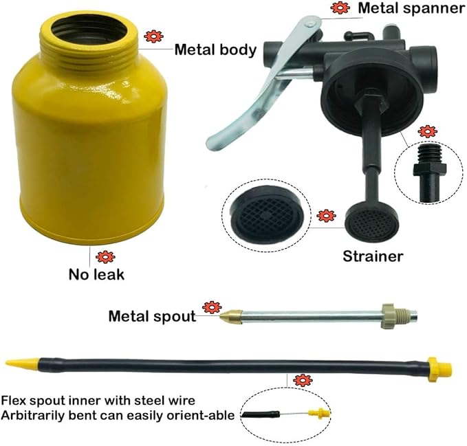 Hand Pump Oiler Can Professional Level 8 oz. Capacity Pump Oiler with Metal & Long Flex Spout
