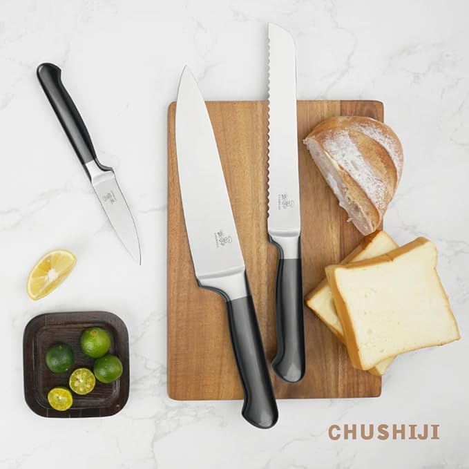 15-Piece Kitchen Knife Set with Block, Ultra-Sharp Full-Tang Stainless Steel Knives, Built-in Sharpener, Dishwasher Safe, Non-Slip Ergonomic Handle, Modern Gray, Gift Box