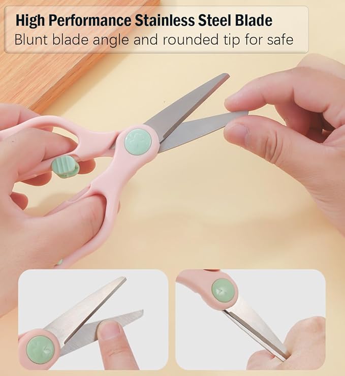 Baby Food Scissors Kicthen Shears,Portable Healthy Cute Kids Scissors Stainless Steel Scissors with Safety Lock and Storage Case - Ideal for Cutting Meat, Chicken, Vegetables, and Fruits (2Pack)