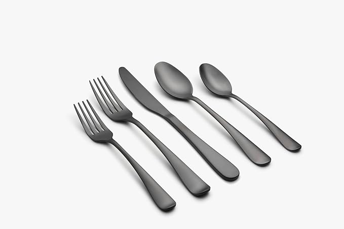 Cambridge 505945CKW13DS Rhiannon Black Satin 45-Piece Flatware Set