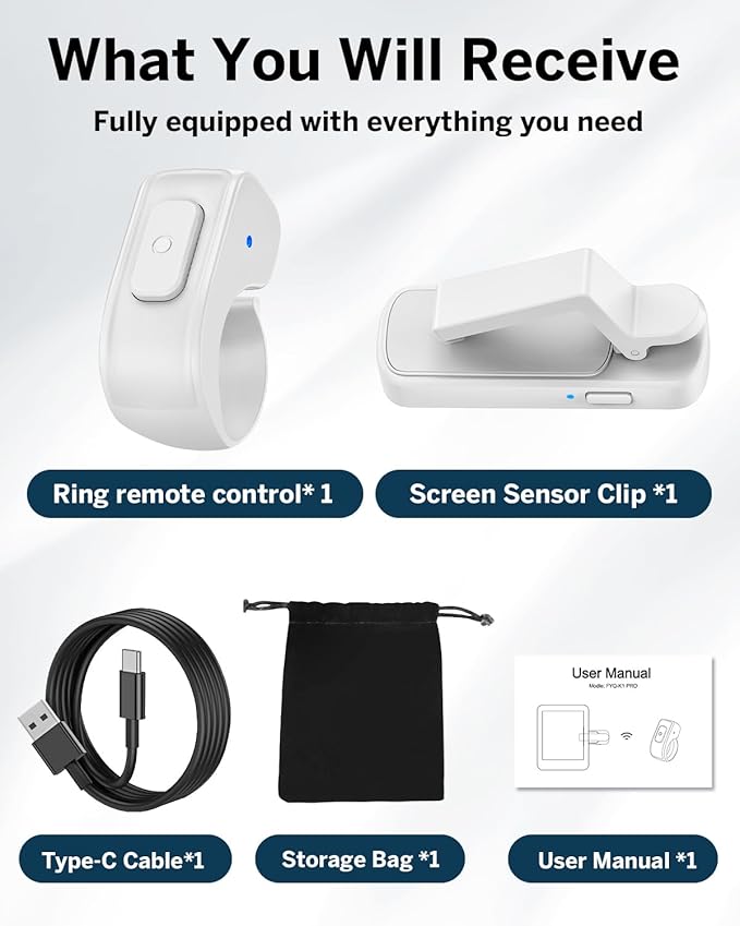 [Case-Friendly] Remote Control Page Turner Ring for Kindle Paperwhite Oasis Scribe Kobo eReaders, Camera Camcorder Remote Controls, Page Turner Clicker for ipad iPhone Tablets with Storage Bag