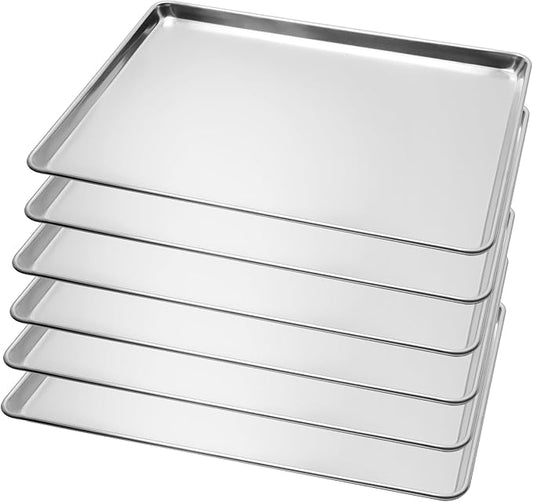 6 Pack Full Size Baking Sheet Pan Aluminum Commercial Pan for Oven Freezer Bakery Hotel Restaurant 26" × 18"