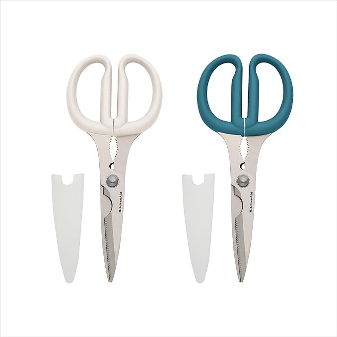 KitchenAid Multipurpose Shear Set – Versatile Scissors with Nutcracker, Bottle Opener, Ergonomic Handles with Protective Blade Covers, 2-Piece