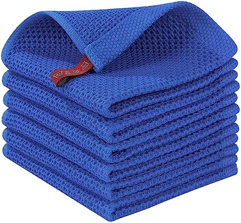 Homaxy 100% Cotton Waffle Weave Kitchen Dish Cloths 6-Pack, Blueberry
