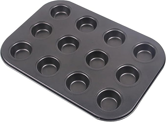 YIKANGHENG Small Carbon Steel Non Stick Coating Muffin Pan, 1 Pack Mini Size 10.5 Inch x 7.2 Inch 12 Cup Cupcake for Baking of Muffin, Cake, Doughnut and Bread (1)