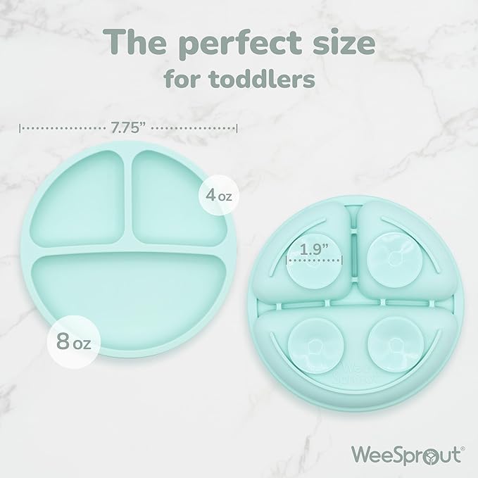WeeSprout Suction Plates for Babies & Toddlers - 100% Silicone, Dinnerware Stays Put, Divided Design for Picky Eaters, Microwave & Dishwasher Friendly, 3 Pack (Matte Pink, Purple & Blush Pink)