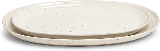 SANGO Siterra 2-Piece Speckled Stoneware Serving Platter Set for Easter - Large & Medium Ceramic Platters with Glossy Rustic Glaze, White Serving Dishes for Entertaining, Microwave and Dishwasher Safe