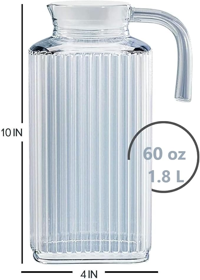 Fridge Pitcher Set of 2– 60 OZ. Glass Water Pitcher with Lid By Home Essentials & Beyond Practical and Easy to use. Great for Lemonade, Iced Tea, Milk, Cocktails and more Beverages.