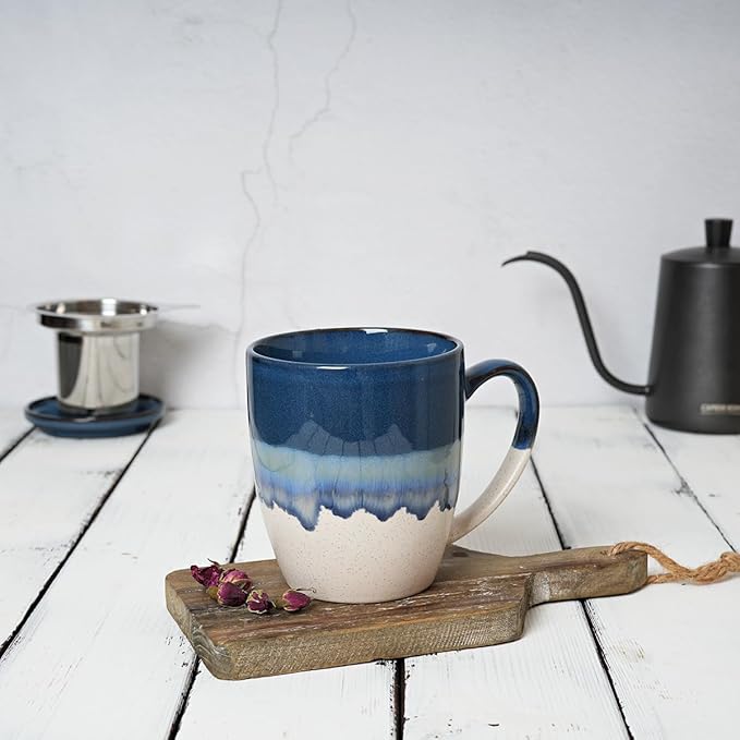 Bosmarlin Ceramic Tea Cup with Infuser and Lid, 16 Oz, 5 Colors to Choose, Dishwasher and Microwave Safe, Reactive Glaze, Steeping Tea Mug with Strainer (Deep Blue)