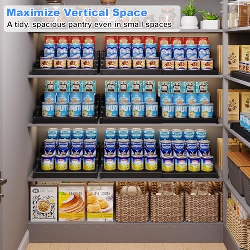 3-Tier Expandable Bamboo Can Organizer for Pantry, Holds 24 Cans, Black