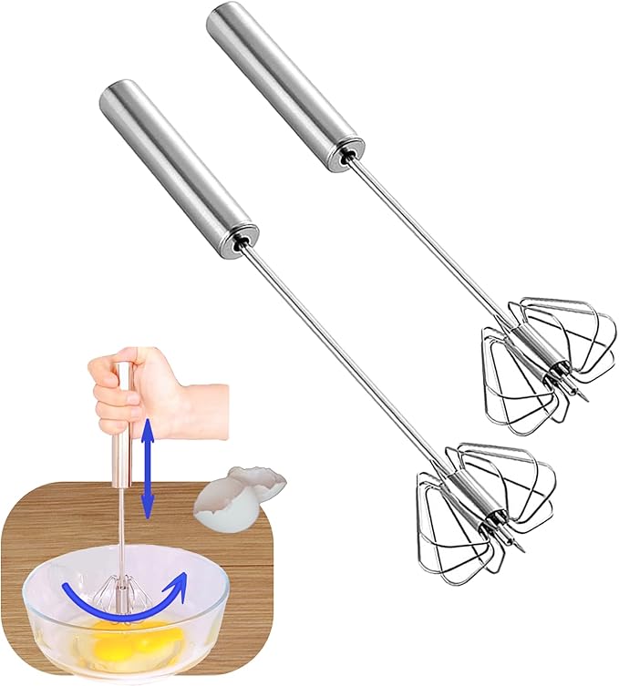 Stainless Steel Semi Automatic Whisk Egg Beater Whizzy Whisk, Hand Push Blender Kitchen Mixer Wisking Tool for Blending Cooking Gadgets (10in+12in)