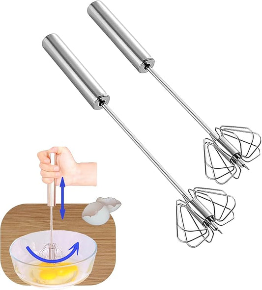 Stainless Steel Semi Automatic Whisk Egg Beater Whizzy Whisk, Hand Push Blender Kitchen Mixer Wisking Tool for Blending Cooking Gadgets (10in+12in)