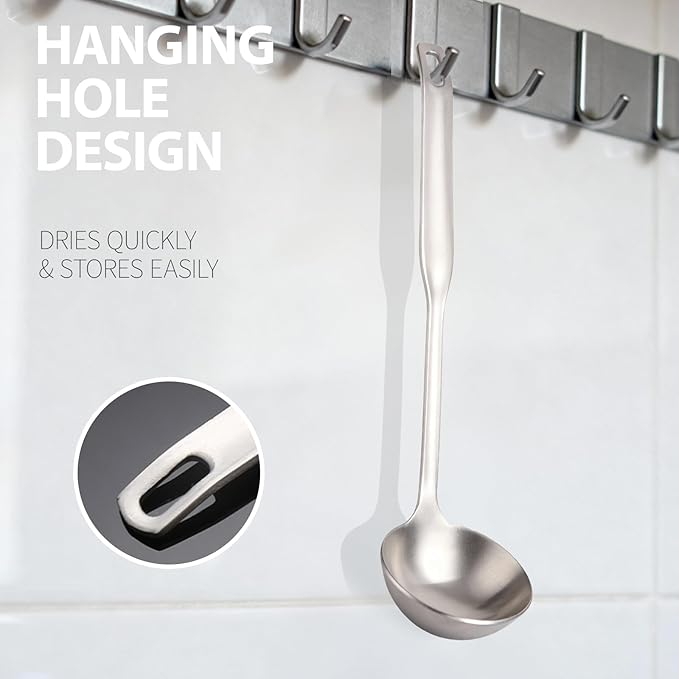 Professional Stainless Steel Soup Ladle, 11.8" Comfort Grid, Long Ergonomic Handle, Durable Kitchen Utensil for Cooking, Stirring, Serving Soups, Heavy-Duty Metal, Dishwasher Safe