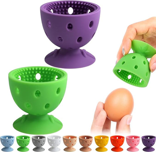 2 PCS Egg Washer for Fresh Eggs, Silicone Egg Brush Cleaner, Egg Cleaner Scrubber for Fresh Eggs, Reusable Multipurpose Washing Egg Tool for Fruits and Vegetables (Purple/Green)