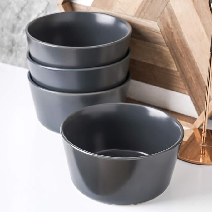 Stone Lain Stoneware Bowls Set, 4-Piece, Grey Matte