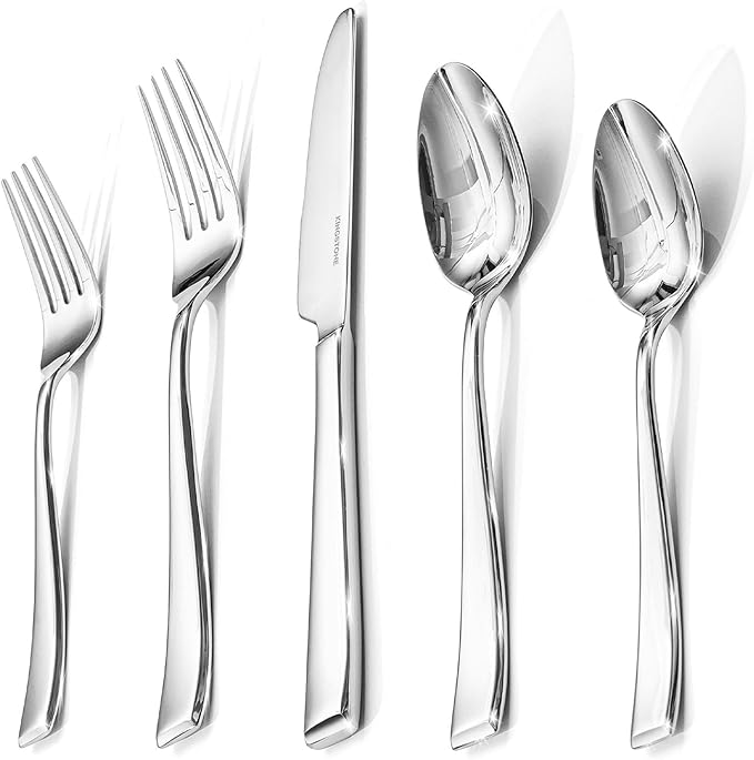 KINGSTONE Mirror Polish Silverware Set for 6, 30-Piece 18/10 Stainless Steel Flatware Set, Dishwasher Safe Cutlery Set for Wedding, Home, Restaurant, Knives Spoons and Forks Set