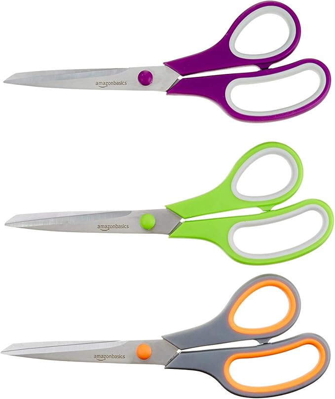 KitchenAid All Purpose Kitchen Shears with Protective Sheath for Everyday use, Dishwasher Safe Stainless Steel Scissors with Comfort Grip, 8.72-Inch, Black and Amazon Basics Multipurpose, Comfort Grip, PVD Coated, Stainless Steel Office Scissors, 3-Pac...