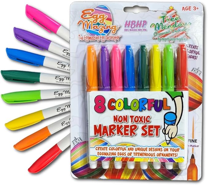 The Eggmazing Egg Decorator The Original EggMazing Easter Egg - Treemendous Christmas Tree Ornament Decorator - Replacement 8 Colorful Non-Toxic Marker Set (Multicolor) - Packaging May Vary