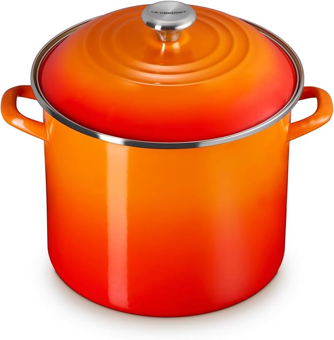 Le Creuset Enamel on Steel Traditional Stockpot, 12 qt., Flame with Stainless Steel Knob