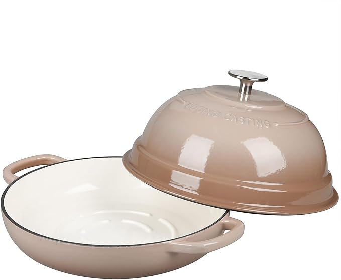 Enameled Cast Iron Dutch Oven Pot with Lid, Round Bread Oven for Homemade Sourdough Bread Baking, 6 Quart, Mocha