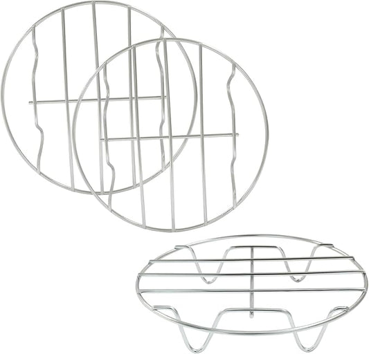 3 Pcs Air Fryer Rack Set, 15cm/5.9 Inch Multi-Purpose Stainless Steel Cooking Steaming Cooling Racks with Stand Holder for Air Fryer, Pressure Cooker, and Cooker Canning