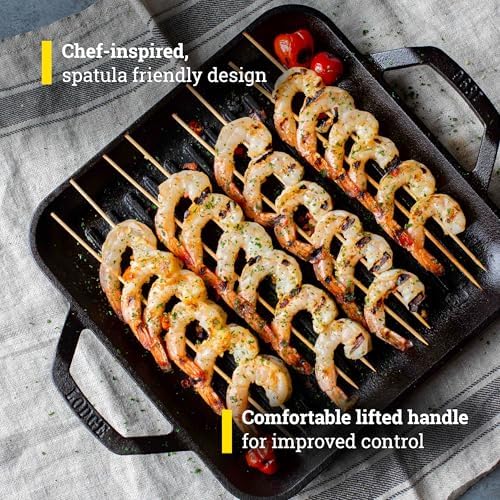 Lodge 11" Cast Iron Square Grill Pan - Chef Collection - Pre-Seasoned Cast Iron Pan - Versatile Cooking - Indoor & Outdoor Use - Incredible Heat Retention (Pack of 2)