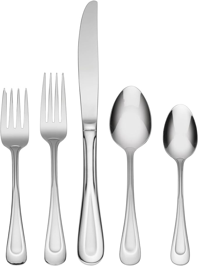 Oneida Silverware Set, Satin Sand Dune 20-Piece Everyday Flatware Set, Service For 4, Sand Blasted Finish, 18/0 Stainless Steel, Dishwasher Safe, Knives Spoons And Forks Sets (Silver, 20 Piece)