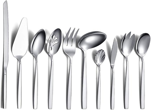 Silverware Serving Set 10 Pieces, Berglander Stainless Steel Flatware Serving Set, Serving Spoon, Silver Serving Utensil, Anti Rust(10 Pieces)