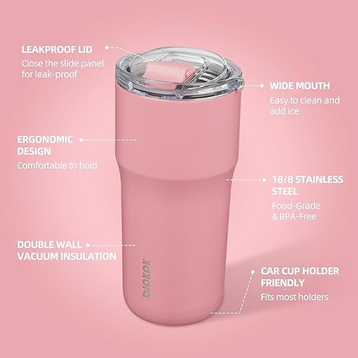 BJPKPK Insulated Tumbler,20oz Stainless Steel Tumbler with lid,Double Wall Travel Coffee Mug Thermal Cup,Keep Drinks Cold and Hot,Pink