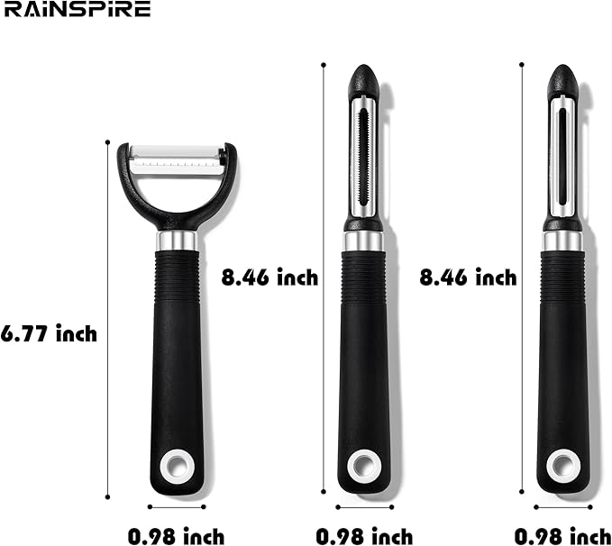 Rainspire 3-Piece Peeler Set, Premium Swivel Vegetable Peeler, Kitchen Gadgets Apple Peeler Potato Peeler Veggie Peeler Fruit Peeler, Dishwasher Safe Kitchen Accessories, Black