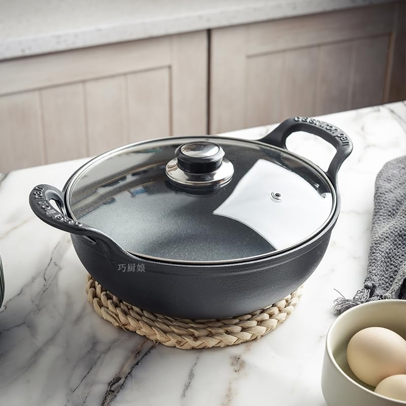 Cast Iron Wok with Dual Handle, Wok with Lid 9 inch