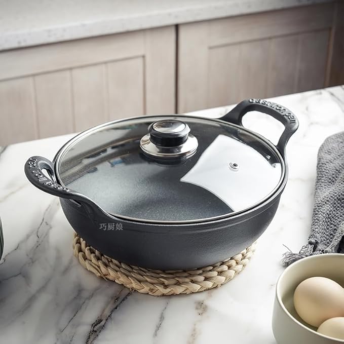 11 inch Cast Iron Wok with Lid and Handles, Grilling Wok, Use in the Oven, on the Stove, or on the Grill (Wok with Lid 11 inch)