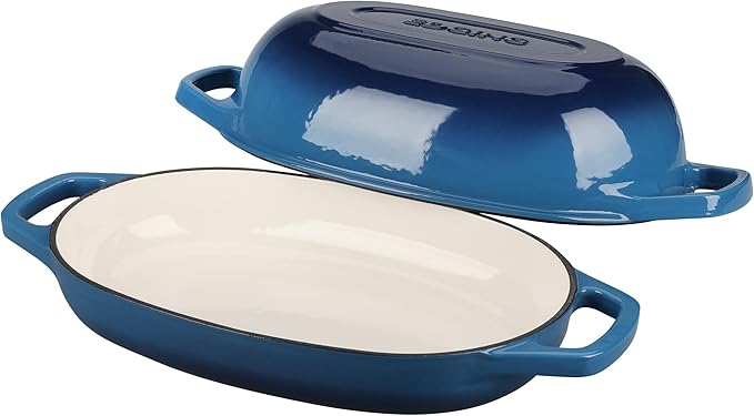 Enameled Cast Iron Oval Dutch Oven Pot with Lid, Dutch Oven for Sourdough Bread Baking, Bread Oven, Bread Dutch Oven, Oval Bread Pan, 5qt, Lake Blue