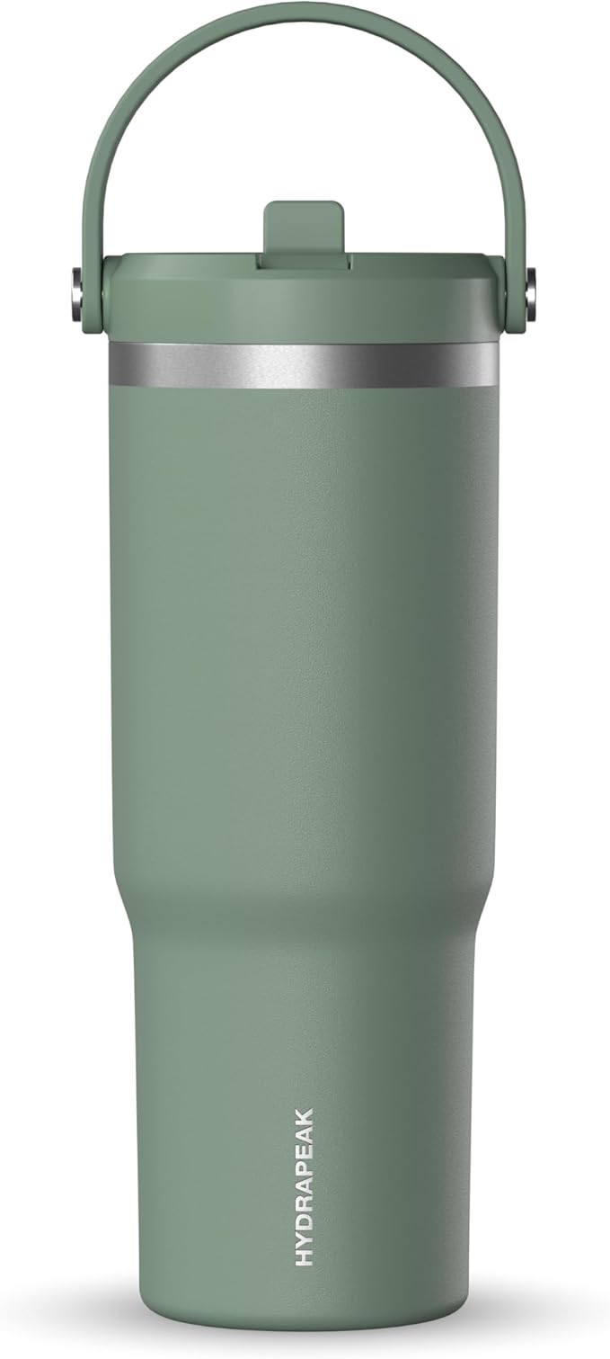 Hydrapeak Nomad 32 oz Tumbler with Handle and Straw Lid, Leakproof, Double Insulated, 32oz Cup, Stainless Steel | Sage Leaf