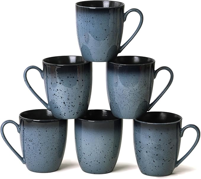 Yeacccng Modern Minimalist Coffee Mugs Set of 6, Cappuccino Cups Set, 16 Oz Unique Kiln-Changing Glaze Ceramic Latte Mugs for Coffee, Tea, Milk, Cocoa, Latte, Cappuccino, Dishwasher & Microwave Safe